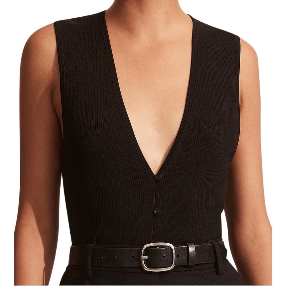 MATTEAU BUTTON UP VEST BLACK KNIT RIBBED TANK TOP SIZE 2 XS